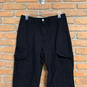 Zara Womens‎ 8 Black Wide Leg Cargo Pants Utility Pocket Workwear Y2K thumbnail 2
