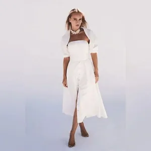 Free People Isley Long Sleeve 2-in-1 Button Down Cotton White Midi Dress XS NWOT thumbnail 12