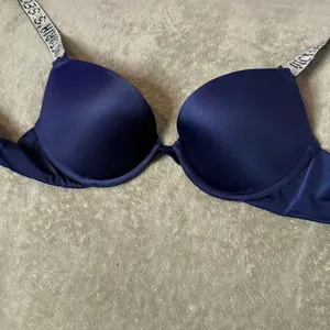 Victoria's Secret Very Sexy Push Up Bra Rhinestone Strap Womens 34A Navy Blue thumbnail 2