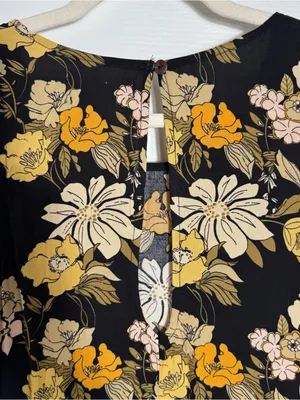 Natural Life Floral‎ Maxi Dress Black Yellow Sleeveless Pockets L/XL thumbnail 8