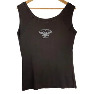 Vtg Y2K Harley Davidson Sleeveless Top Logo Graphic Brown Sz Large thumbnail 2