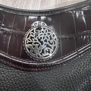 Brighton Black & Brown Leather Handbag Shoulder Bag Croc Trim Heart Charm Medium thumbnail 8