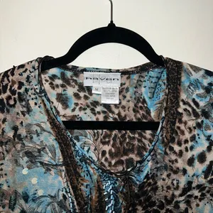 Blue and Brown Cheetah Top 3/4 Sleeves thumbnail 3
