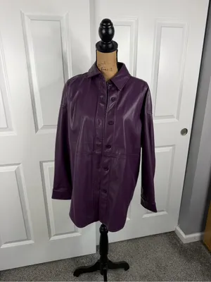 Badgley Mischka Purple Faux Leather Oversized Shirt Jacket Shacket M NWOT thumbnail 2