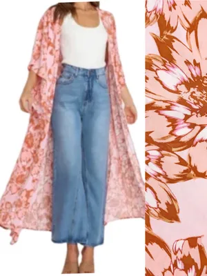 Petal + Pup Longline Floral Open Front Kimono Duster Topper Cardigan Maxi Boho thumbnail 2