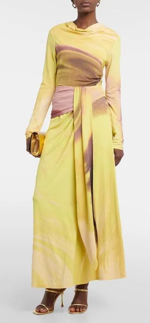 Simkhai Anika Printed Draped Midi Skirt Yellow Size M thumbnail 1
