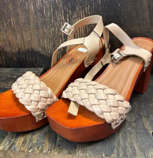 Madden Girl G-Cabby Cream Braided Platform Wood Block‎ Heel Sandals Womens 8 thumbnail 1