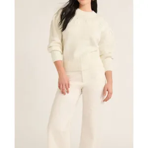 Free Assembly Womens Sweater Size S Cream Floral Embroidered Blouson Sleeve Knit thumbnail 4