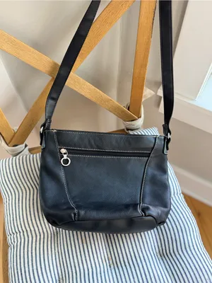 Vintage Black Leather Contrast Stitching Shoulder Bag Purse thumbnail 15
