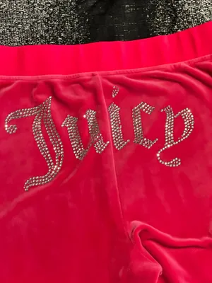 Womens M Y2K Juicy Couture Pink Velour Track Pants Rhinestone Big Bling thumbnail 5