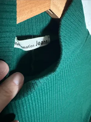 Reformation Emerald Maya Ribbed Dress Fall Holiday Turtleneck Mini Long Sleeve thumbnail 5