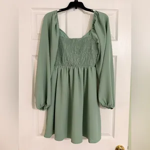 Altar’d State Bennett Babydoll Mini Dress NWT Sage Green Puff Sleeve M thumbnail 4