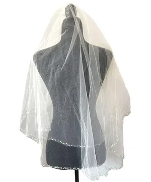 Beaded Pearl Crystal Detail Sheer Wedding Veil Metal Comb NEW without Tags thumbnail 1