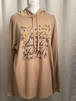 Cato Tan Hooded Crewneck Sweater with Floral Script thumbnail 2