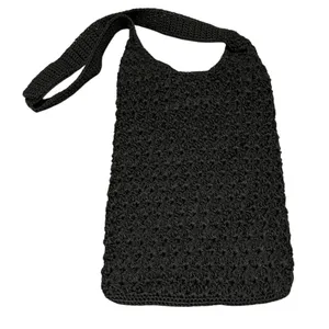 Black Knit Purse Shoulder Bag‎ Hippie Neutral Bohemian Casual Comfy Lightweight thumbnail 1