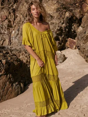 Free People Bohemian Witchy Dream On Maxi Dress Green XS NEW Crochet Gauze thumbnail 5