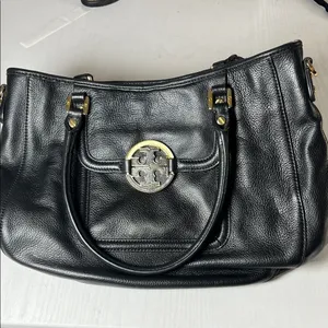 Tory Burch Black Leather Shoulder Bag with Gold Accents D10 thumbnail 1