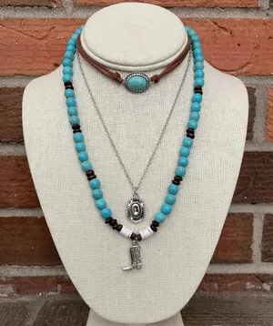 Cowboy Hat and Boot Necklace Set with Turquoise & Wood thumbnail 2