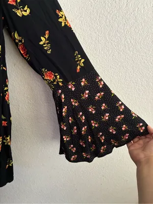 🆕Free People Tate Floral-Print Tunic Dress Black Combo XL🆕 thumbnail 8