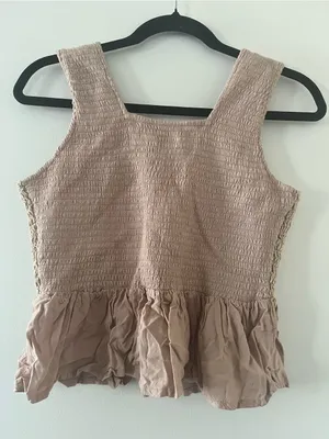Japna Beige 100% Cotton Crochet Peplum Tank Top Large Cottagecore Coastal Euro Summer thumbnail 4
