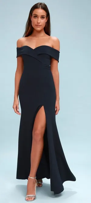 Lulus Song of Love Black Off-the-Shoulder Maxi Dress Bridesmaid Party Sz Medium thumbnail 1