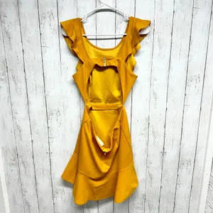 Hello Molly Dress Women Size‎ M Ruffled Mini Mustard Yellow Open Back Crossover thumbnail 5