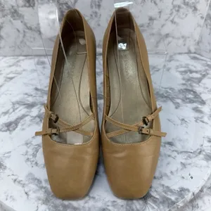 Enzo Angiolini Square Toe Ballet Flat Size 7.5 Camel Tan Leather Double Buckle thumbnail 10