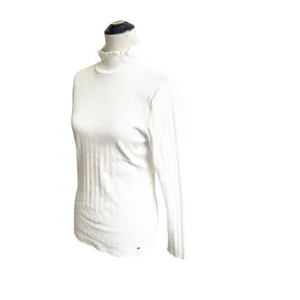 Tommy Hilfiger Top Women's Medium White Ribbed Mock Neck Long Sleeve Preppy thumbnail 5