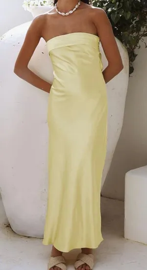 Satin Formal Dress Yellow thumbnail 1
