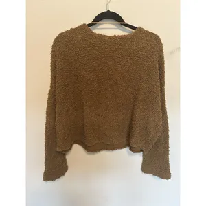 Free People Fuzzy Popcorn V-Neck Sweater Size Large Cropped Slouchy Boho Casual thumbnail 3