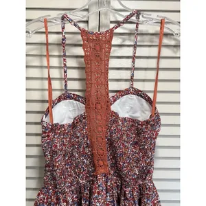American Rag Floral Adj Straps Mini Sundress Size M Halter Crochet Molded Cups thumbnail 6