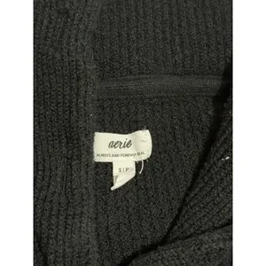 Aerie Women's Black Waffle Knit Button Mock Neck Sweater Size S‎ thumbnail 4