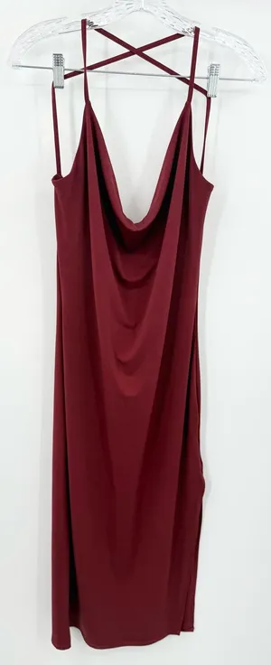 Abercrombie & Fitch Women's Burgundy Cowl Neck Midi Dress Size Small‎ Petite thumbnail 1