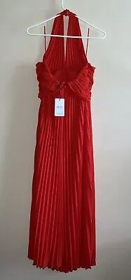 Reiss NWT ROYA HALTER NECK PLEAT Red MIDI DRESS thumbnail 12