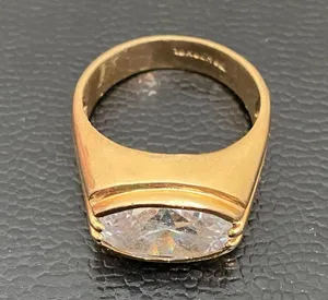Vintage 18KGERSC Signed Gold-tone Oval CZ Stone Fashion Ring Size 10 thumbnail 15