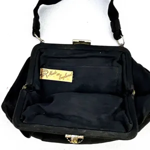 VTG CFR Black Clutch Crepe fabric Bling Snap Closure Made in England Pocket 5x7 thumbnail 3