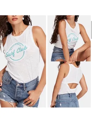 Free People Martine Surf Club Tank Graphic Slub Ivory‎ Combo XS NWT thumbnail 2