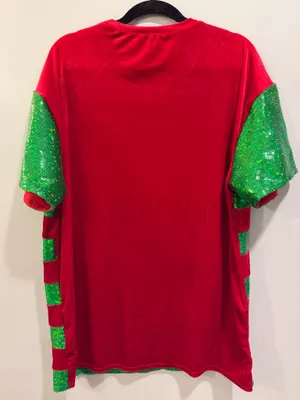 Fantastic Fawn Holly Jolly Striped Sequin Christmas Festive Oversized Top / Dress Red Green thumbnail 3