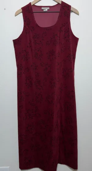 VTG 90s Whimsigoth Jumper Dress Medium Burgundy Paisley Maxi Faux Suede‎ Western thumbnail 1