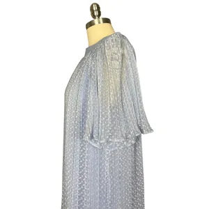 Vintage 80s Risa Ann Baby Blue Shimmer Pleated Tiered Dress S/M thumbnail 3