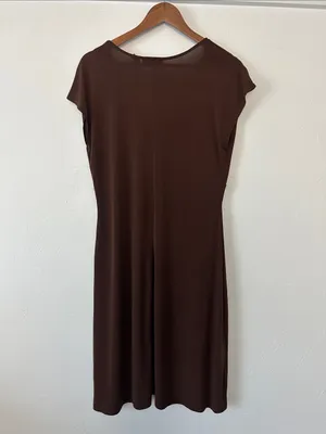 attention Brown V-Neck Short Cap Sleeve Midi Dress thumbnail 3