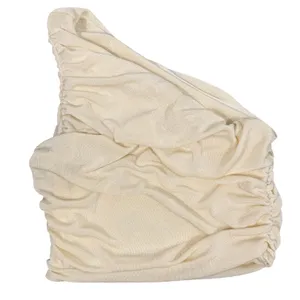 Cream One Shoulder Ruched Top Womens Small Shimmer Stretch Going Out thumbnail 11