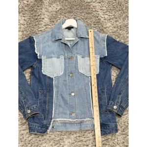 RD Style Womens Size XS Patchwork Denim Jacket Two Tone Blue Raw Hem Distressed thumbnail 11