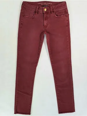 American Eagle Outfitters Maroon Red Super Stretch Jeggings Crop Jeans thumbnail 3