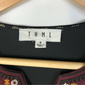 THML Black Velvet Floral Embroidered Long Sleeve Mini‎ Dress S thumbnail 5