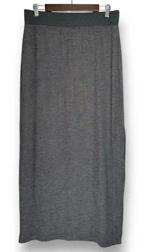 Elie‎ Tahari Maxi Skirt Large Gray Knit Sweater Pull On Elastic Waist Stretch thumbnail 1