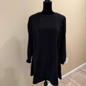 Midi dress fit and flare dress long sleeve A-line mini dress corduroy crew neck thumbnail 6