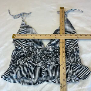 Sim &‎ Sam Crop Top Womens L Black White Striped Sleeveless Ruched V neck thumbnail 5
