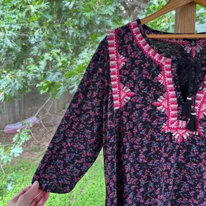 Lucky Brand Women's Black & Pink Floral Embroidered Boho Top Size 2X thumbnail 6