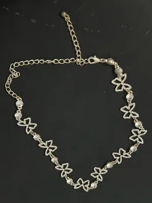 Silver butterfly choker necklace with rhinestones thumbnail 4